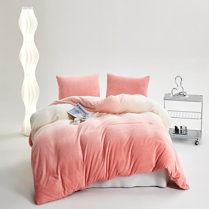 Cottonight Velvet Comforter King Fluffy Pink Flannel Bedding Set Women Men Thick Warm Winter Blanket Quilts Sherpa Micromink Light Pink Modern Chic Plush Fashion Bedding King