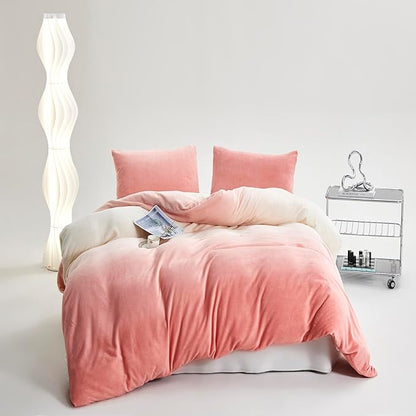 Cottonight Velvet Comforter King Fluffy Pink Flannel Bedding Set Women Men Thick Warm Winter Blanket Quilts Sherpa Micromink Light Pink Modern Chic Plush Fashion Bedding King