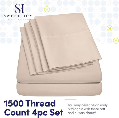 Twin XL Size Bed Sheets - 4 Piece 1500 Supreme Collection Fine Brushed Microfiber Deep Pocket Twin X-Large Sheet Set Bedding - 1 EXTRA PILLOW CASES, GREAT VALUE, Twin XL, Beige