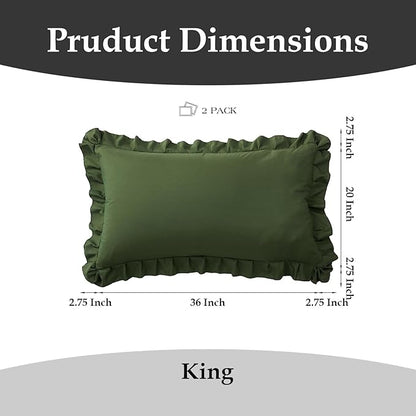 Ruffle Pillow Cases King Size Set of 2 – Soft Wrinkle Resistant Brushed Microfiber Ruffled Pillowcases –Envelope Pillow Shams Cover Festive Gift for Hotels, Guest Rooms 20x36 Inch (Olive Green)