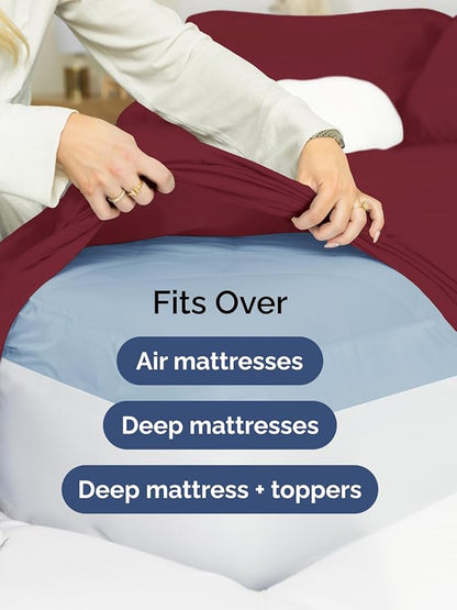 Extra Deep Twin Sheet Set - 4 Piece Breathable and Cooling Sheets - Hotel Luxury Bedding for Women, Men, Kids & Teens - Easy & Secure Fit - Soft, Wrinkle Free and Comfy - Extra Deep Pockets - Burgundy