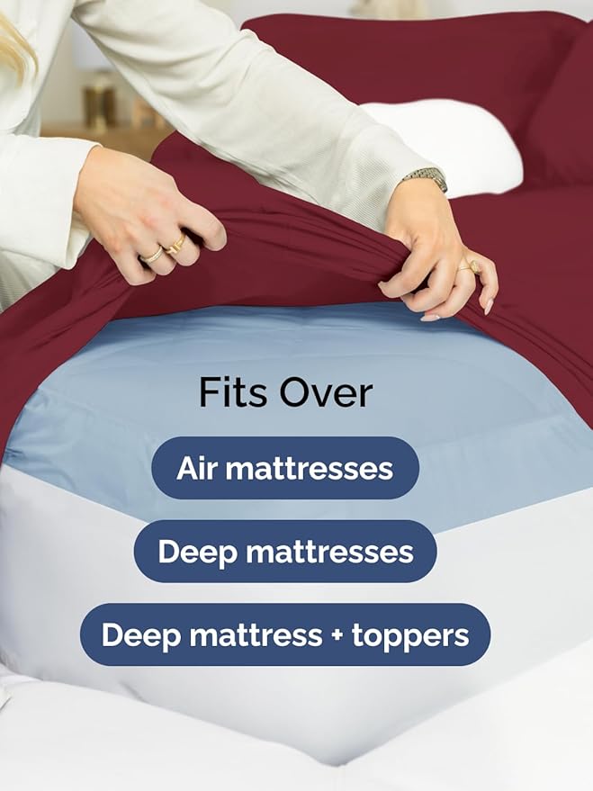 Extra Deep Twin XL Sheet Set - 4 Piece Breathable and Cooling Sheets - Hotel Luxury Bedding for Women, Men, Kids & Teens - Easy Secure Fit - Soft, Wrinkle Free & Comfy - Extra Deep Pockets - Burgundy