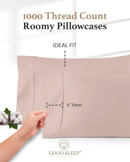 1000 TC Blush King Pillowcases Set of 2 100% Egyptian Cotton Pillow Cases with Long Staple Cotton & Sateen Weave, Silky Soft Hotel - Like Bed Pillow Covers for Comfy Sleeping, Snug Fit