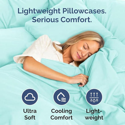 King Standard Pillow Cases Set of 2 - Soft Hotel Quality Pillowcase Covers - Comfy, Cozy and Fade Free - Wrinkle Resistant - Machine Washable Pillow Protectors - 2 Piece Set - King Standard Spa Blue