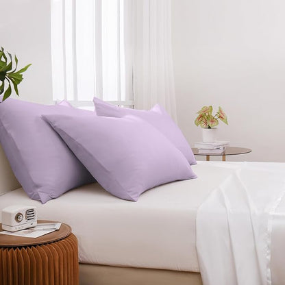 Pillowcases King 4 Pack, 20x36 Pillow Cases with Envelope Closure, Soft Plain Brushed Microfiber Covers Breathable Wrinkle-Resistant, Lavender