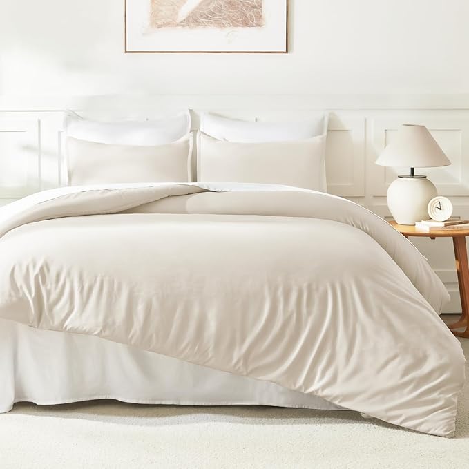 Litanika Oversized King Comforter 120x120, 3 Pieces Beige Lightweight Solid Bedding Comforter Set, All Season Fluffy Bed Set (1 Comforter & 2 Pillowcases)