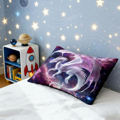 Pink Dragon Girls Comforter Set Queen Size, Castle Fairy Tale Bedding Set for Kids Teens - 3Pcs Soft Fluffy Galaxy Outer Space Quilt Set with 2 Pillowcases | Queen Size, Western Dragon, Castle Fairy, 3D Animals, 3 Piece