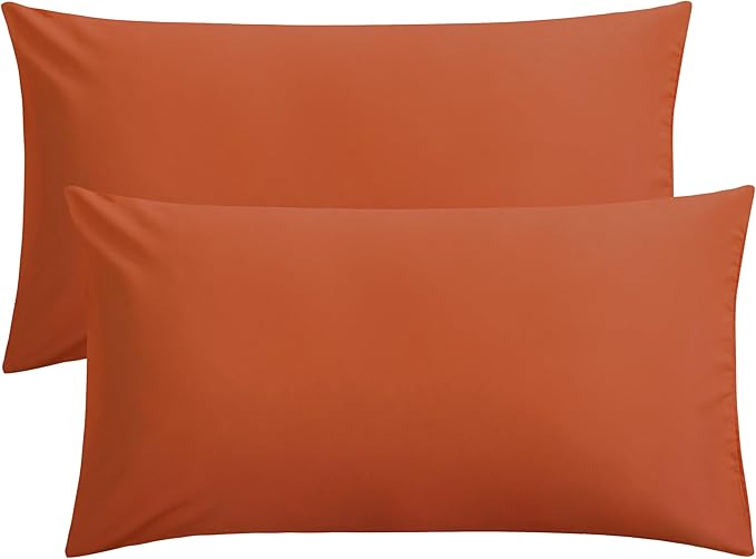 FLXXIE King Pillow Cases Set of 2, Soft Microfiber Pillow Covers with Envelope Closure, Wrinkle, Fade and Stain Resistant Pillowcases, 20x36, Burnt Orange