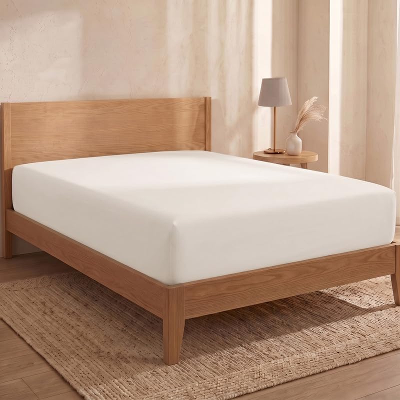 Bioweaves 100% Organic Cotton 1 Twin Fitted Sheet Only | 300 Thread Count Sateen Weave GOTS Certified with Deep Pocket - Cream