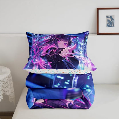 Erosebridal Kids Anime Girl Toddler Size Comforter Set, Japanese Anime Bedding Set, Cartoon Girl Quilt for Boys Teens Bedroom Decor, Kawaii Japanese Animation Duvet Insert with 1 Pillow Case