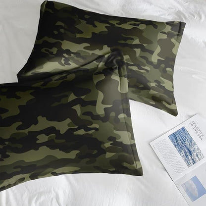 Comforter Set Twin Size, Army Camouflage Camo 5 Pcs Bedding for Kids and Adults, Military French Green Bed Sheet Sets with Fitted Sheet Pillowcase & Sham for Bedroom Bed Decor