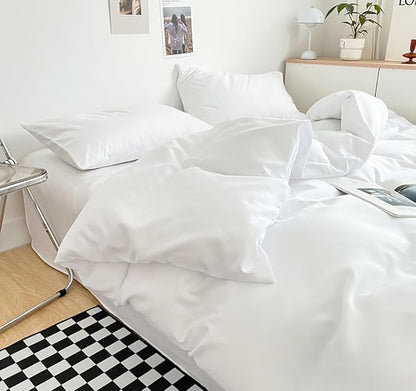 Houseri Fluffy Plain White Bedding Comforter Set - Queen Size Puffy Lightweight Soft Solid Color Bed Quilts - Cozy Women Men Girls Boys Pure White Hotel Dorm Comforter Set