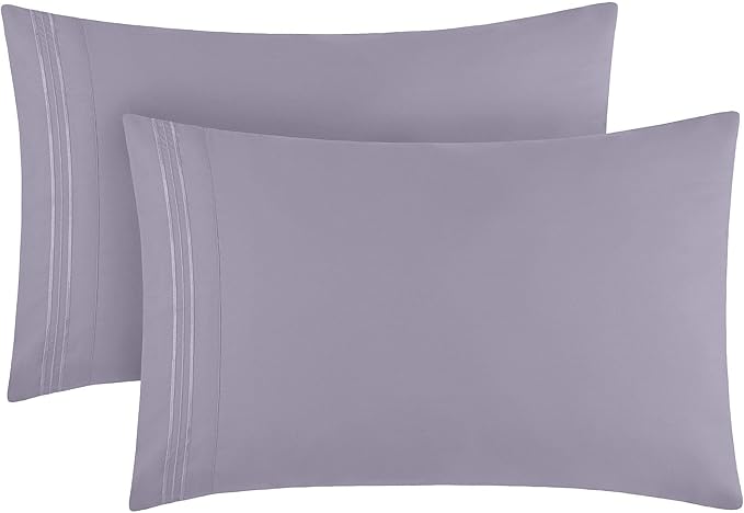 Mellanni Pillow Cases - Luxury, Extra Soft, Cooling Pillow Covers - 2 PC Iconic Collection Pillowcases - Envelope Closure (King 20" x 40", Hazy Lilac)