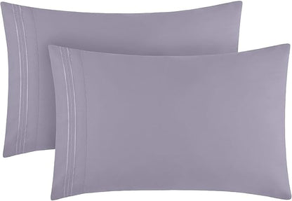 Mellanni Pillow Cases - Luxury, Extra Soft, Cooling Pillow Covers - 2 PC Iconic Collection Pillowcases - Envelope Closure (King 20" x 40", Hazy Lilac)
