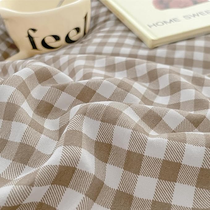 Nayoroom Gingham Duvet Cover Queen Size Brown Tan Plaid Checkered Comforter Cover Grid Farmhouse Bedding Set 3 Pcs Soft Breathable Washed Microfiber Gifts for Women Men