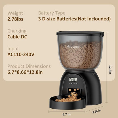 Automatic Cat Feeder, 5L/21 Cup Timed Cat Dry Food Dispenser, Automatic Pet Feeders Dual Power Supply, 6 Meal Programmable 1-20 Portion Cats Feeder, Auto Dog Feeders, Pet Food Dispenser for Cats,Puppy