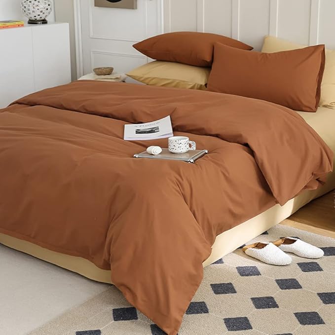 CLOTHKNOW Brown King Size Comforter Set Pumpkin Bedding Sets Soft Caramel Comforter Burnt Orange Comforters with 2 x Pillow Cases