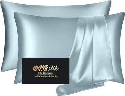 DKBslik Silk Pillowcase 2 Pack,Natural Mulberry Silk Pillow Case,Anti Acne Silk Pillowcase for Hair and Skin, King Size Silk Satin Pillowcase Set of 2 with Hidden Zipper,Gifts for Women Men,Aqua Blue