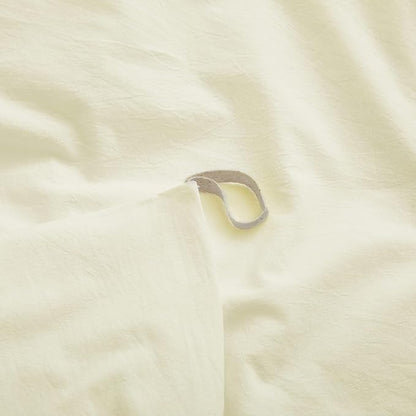Cream White Cotton Duvet Cover with Zipper Closure, Linen-Like Natural Bedding Set (No Comforter), Queen Size, Duvet Cover (90"x90") x 1, Pillowshams(20"x26") x 2