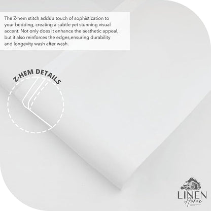 Linen Home 100% Cotton Percale Sheet Set, Full Size, White, Deep Pocket, 6 Pieces Set - 1 Flat, 1 Deep Pocket Fitted Sheet and 4 Pillowcases, Crisp Cool and Strong Bed Linen
