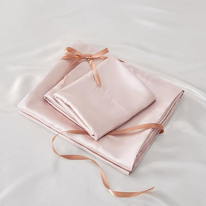 BEDELITE Satin Sheets Twin XL Size Bed Set, Luxury Soft Pink Silky Sheets for Hair and Skin, Similar to Silk Bed Sheets Set 3 Pieces with 1 Deep Pocket Fitted Sheet, 1 Flat Sheet, and 1 Pillowcase
