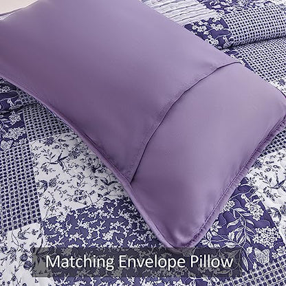 Mybedsoul Boho Quilts Queen Size, Patchwork Reversible Bedding Set, Purple