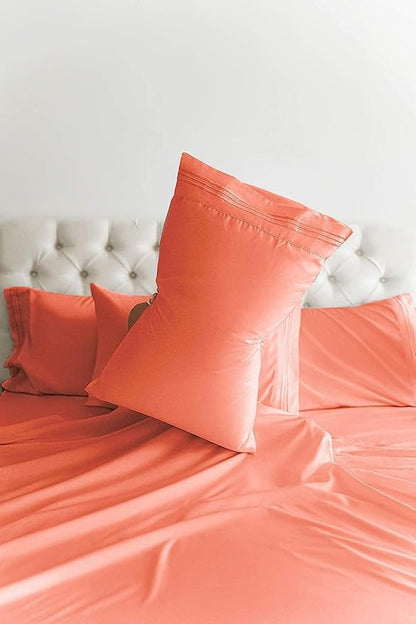 Queen 6 Piece Sheet Set - Comfy Breathable & Cooling - Ultra Soft Hotel Luxury Bedding Set w/ 8-16 Inch Deep Pockets - 1 Flat & 1 Fitted Sheet & 4 Pillowcases - Cozy, Wrinkle Free & Easy Care - Coral