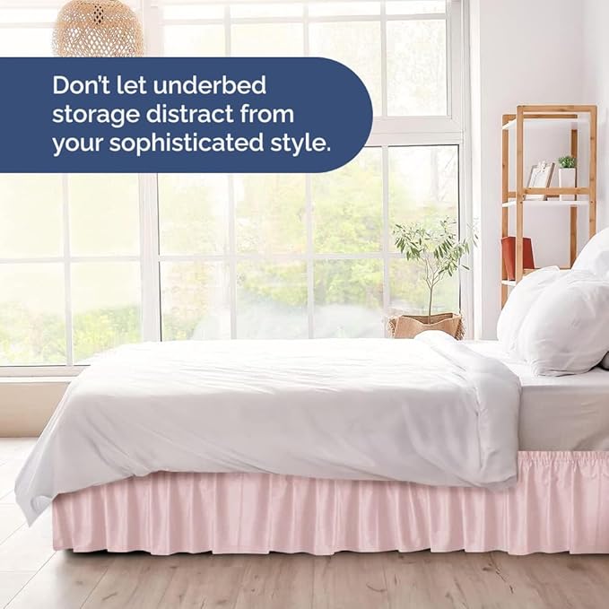 Wrap Around Dust Ruffle Bed Skirt - Lavender Pink - for Full Size Beds w/ 12 Inch Drop - Easy Fit Elastic Strap - Adjustable Pleated Bedskirt w/Brushed Fabric - Wrinkle Free, Women, Men, Kids & Teens