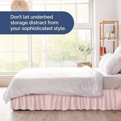 Wrap Around Dust Ruffle Bed Skirt - Lavender Pink - for Full Size Beds w/ 12 Inch Drop - Easy Fit Elastic Strap - Adjustable Pleated Bedskirt w/Brushed Fabric - Wrinkle Free, Women, Men, Kids & Teens