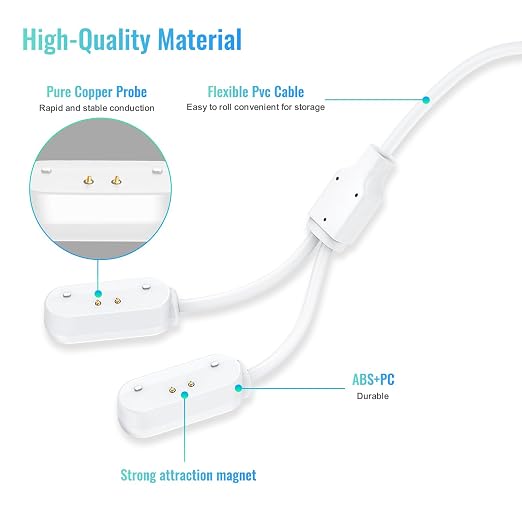 2-in-1 Magnetic Fast Charging Cable | Compatible with Tractive GPS Tracker for Dogs | Durable USB Charger Cord for Pet Smart GPS Devices (White)