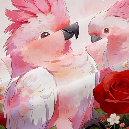 3Pcs Queen Size Vintage Parrot Couple Comforter Set for Girls, Romantic Pink Red Rose Bedding Set, for Room Decor, 1 Comforter 90"x 90" and 2 Pillowcases