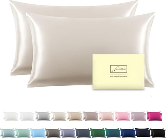 Silk Pillow Cases 2 Pack Soft Breathable and Sliky King Size Pillow Cases Set of 2,Natural Mulberry Silk Pillowcase Set of 2 for Hair and Skin with Hidden Zipper (Beige,20"X 36",2pcs)