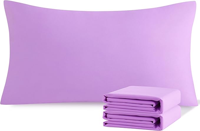 NTBAY King Pillowcase Set - 2 Pack Brushed Microfiber 20x40 Pillowcases - Soft, Wrinkle-Free, Fade-Resistant, Stain-Resistant, Light Purple Pillowcases with Envelope Closure - 20x40 Inches