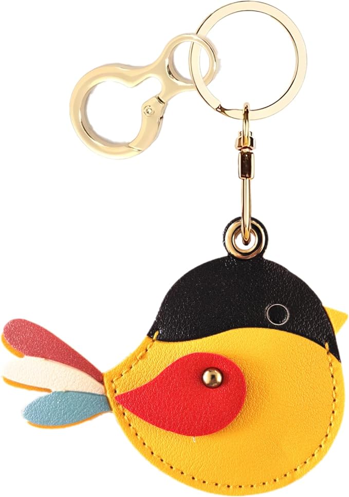 BORKUANA Leather Keychain Holder Case Compatible with AirTag,Cute Protective Cover with Keyring