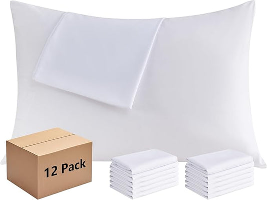 White Pillowcases Queen 12 Pack, 20x30 Pillow Cases with Envelope Closure, Soft Plain Brushed Microfiber Covers Breathable Wrinkle-Resistant