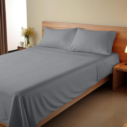 SPRINGSPIRIT Twin XL Sheet Sets, 4 Piece Bed Sheets Set Deep Pockets, Super Soft Twin XL Sheets, Breathable Bedding Sheets, Grey