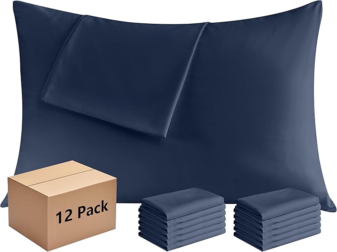 Pillowcases Queen 12 Pack, 20x30 Pillow Cases with Envelope Closure, Soft Plain Brushed Microfiber Covers Breathable Wrinkle-Resistant, Navy Blue
