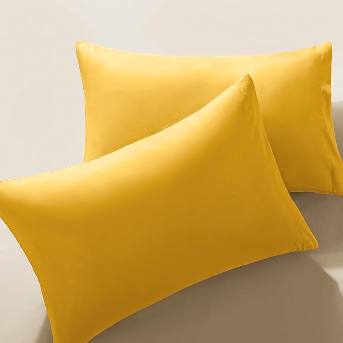 MILVOWOC 2Pcs Brushed Microfiber Standard Pillowcases - 20 x 26 Inch, Yellow Pillow Case Set Non Slip Envelope Pillow Cover with Moisture Absorption and Anti-Wrinkle