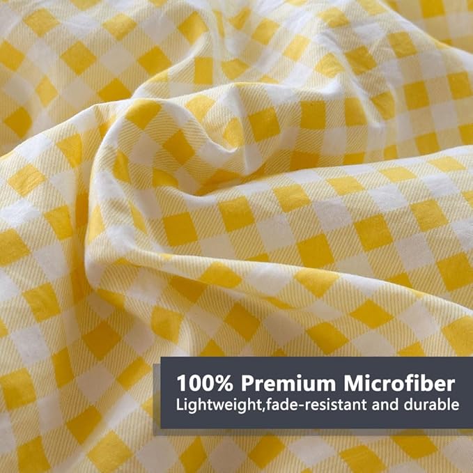 NSNLGSGC Yellow Ruffle Gingham Comforter Set Twin, Pre-Washed Ruffled Plaid Checked Comforter Bedding, 2 Pieces Vintage Farmhouse Grid Bedding Set(Yellow Gingham, Twin)