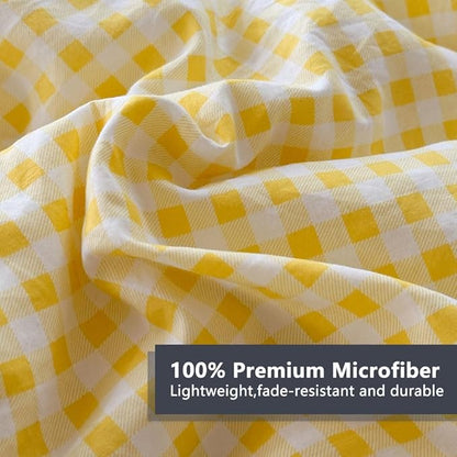 NSNLGSGC Yellow Ruffle Gingham Comforter Set Twin, Pre-Washed Ruffled Plaid Checked Comforter Bedding, 2 Pieces Vintage Farmhouse Grid Bedding Set(Yellow Gingham, Twin)