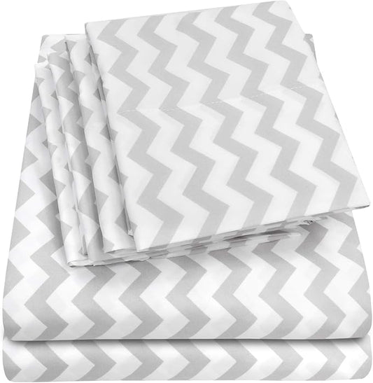 Queen Sheets Chevron Grey- 6 Piece 1500 Supreme Collection Fine Brushed Microfiber Deep Pocket Queen Sheet Set Bedding - 2 Extra Pillow Cases, Great Value, Queen, Chevron Gray