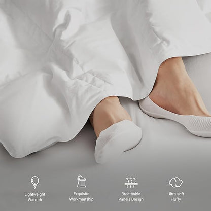 Hotel Grand White Goose Down Fiber Comforter Queen Size, Luxury Hotel Collection Comforter Duvet Insert Queen with Corner Loops, 2.5cm Breathable Panel for Summer and Hot Sleeper, 90'' x 90''