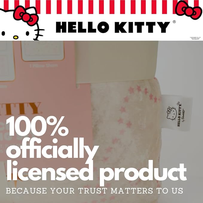 Lux Hello Kitty Velvet Bedding 7 Piece Super Soft Cozy Reversible Comforter and Sheet Set with Sham & Tote Bag, Queen, (Officially Licensed Product) by Franco