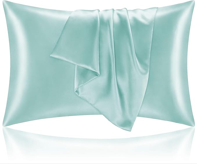 BEDELITE Satin Pillowcase for Hair and Skin, Super Soft and Cooling Similar to Silk Pillow Cases 2 Pack with Envelope Closure, Gift for Women Men(20"x26" Standard Size, Blue Grey)