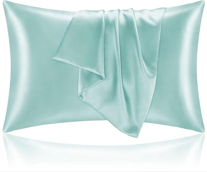 BEDELITE Satin Pillowcase for Hair and Skin, Super Soft and Cooling Similar to Silk Pillow Cases 2 Pack with Envelope Closure, Gift for Women Men(20"x26" Standard Size, Blue Grey)