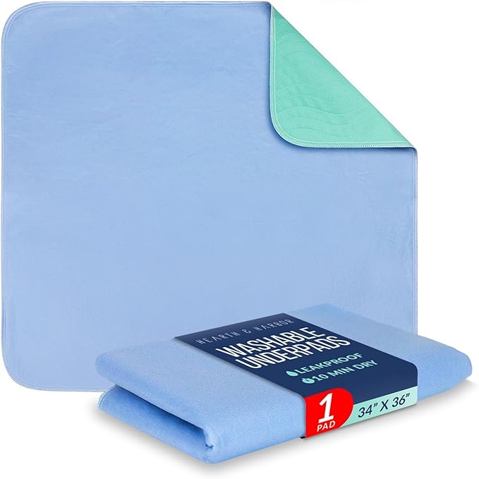 Hearth & Harbor Incontinence Bed Pads Washable Waterproof 34”x36”, Washable Pee Pads for Adults, Elderly, Kids & Pets, Heavy Absorbency Pads for Beds for Incontinence Adults, 1 Pack Reusable Underpads