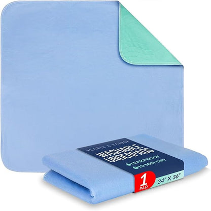 Hearth & Harbor Incontinence Bed Pads Washable Waterproof 34”x36”, Washable Pee Pads for Adults, Elderly, Kids & Pets, Heavy Absorbency Pads for Beds for Incontinence Adults, 1 Pack Reusable Underpads