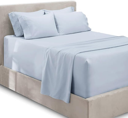 Hearth & Harbor Extra Deep Pocket Sheets - Fits Mattress 18-24 Inches Deep - Extra Deep Pocket Split King Size Sets - 7 Piece Split King Size - Ice Blue