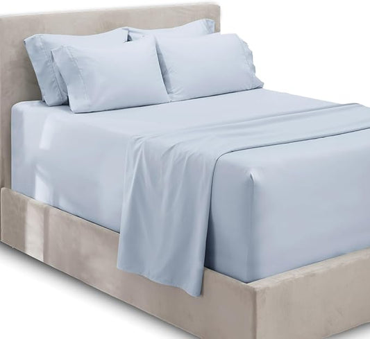Hearth & Harbor Extra Deep Pocket Sheets - Fits Mattress 18-24 Inches Deep - Extra Deep Pocket Split King Size Sets - 7 Piece Split King Size - Ice Blue