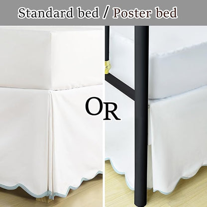 HIG Queen Bed Skirt - Easy Fit Scallop Edge Pleated Bedskirts With Spilt Coner, 12 Inch Drop Anti-Slip Dust Ruffle, Thick Fabric for Enhanced Privacy, Pre-Washed for Long-Lasting Use, Machine Washable